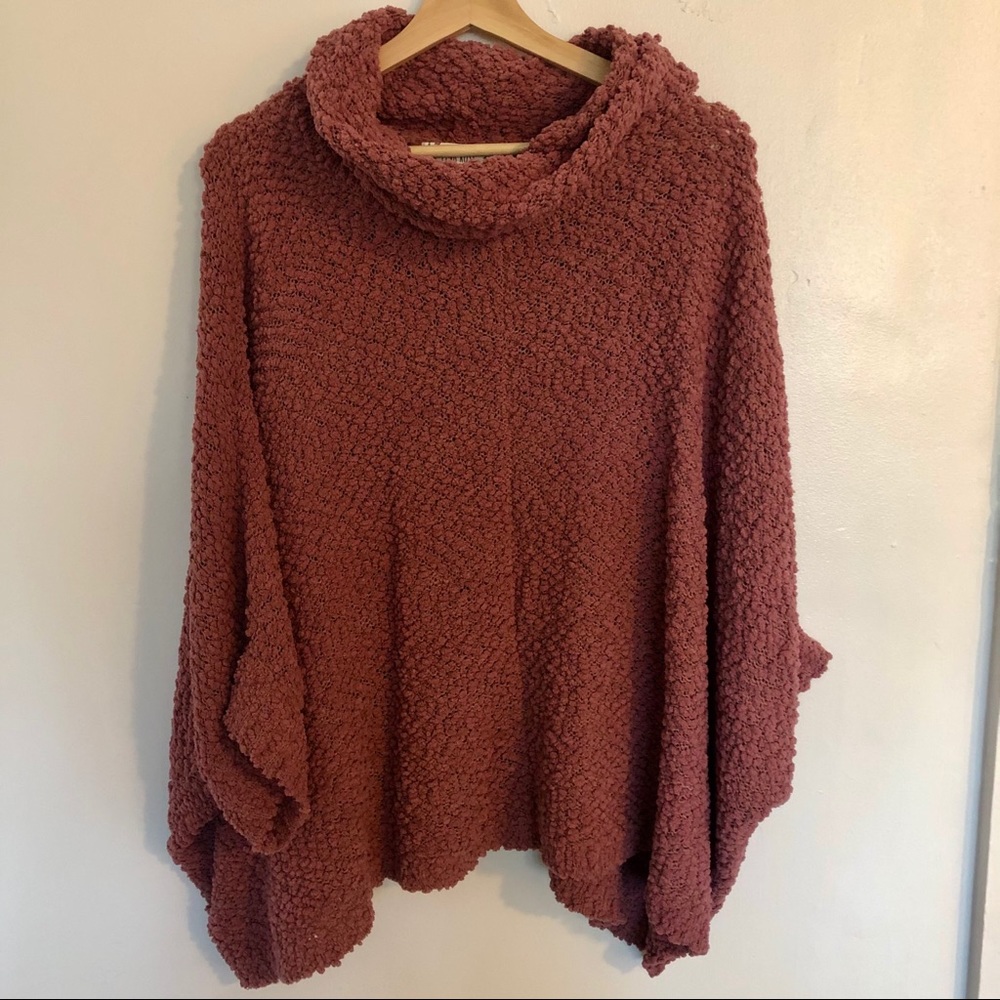 fuzzy soft rose pink popcorn knit poncho sweater💕